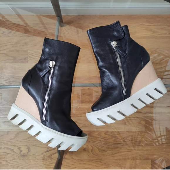 GABRIELLA MICHEL Open Toe Lug Soles Y2K chunky platform wedge Boot Black 39/8.5 - Picture 7 of 16